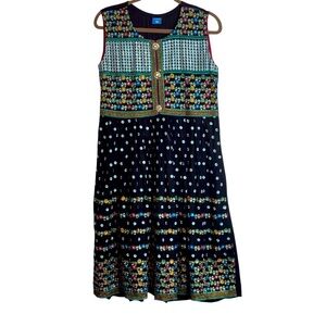 Boho Ethnic Sleeveless Black Dress with Embroidery and Mirror Work – Size Medium